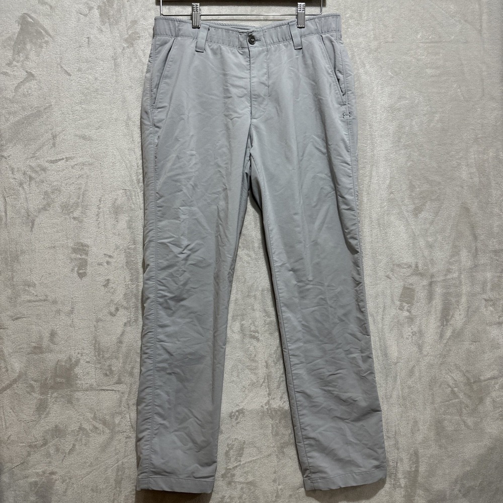 UNDER‎ ARMOUR Men's Size 30 Gray Pants Golf Flat Front Logo